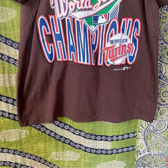 Vintage Garan Brown Minnesota Twins 1991 World Series T-Shirt Size Extra Large - Picture 6 of 16
